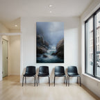 Ruhige Kuestenlandschaft Felsen Watervoegel Nebel Atmosphaere