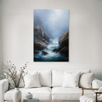 Ruhige Kuestenlandschaft Felsen Watervoegel Nebel Atmosphaere