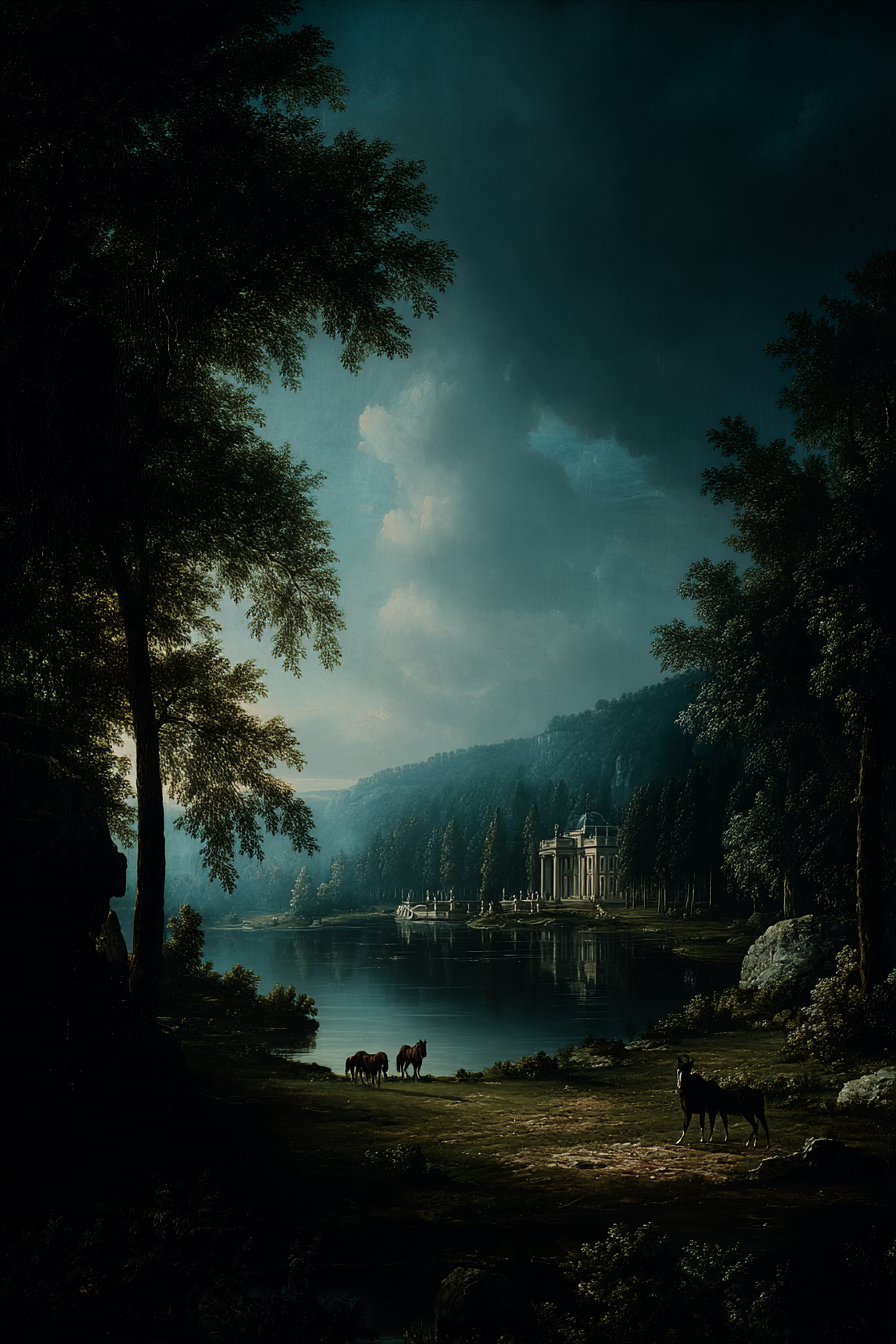 Ruhige Landschaft Mit See Und Horsen Im Vordergrund | Klassisch | Einrichtungsstile