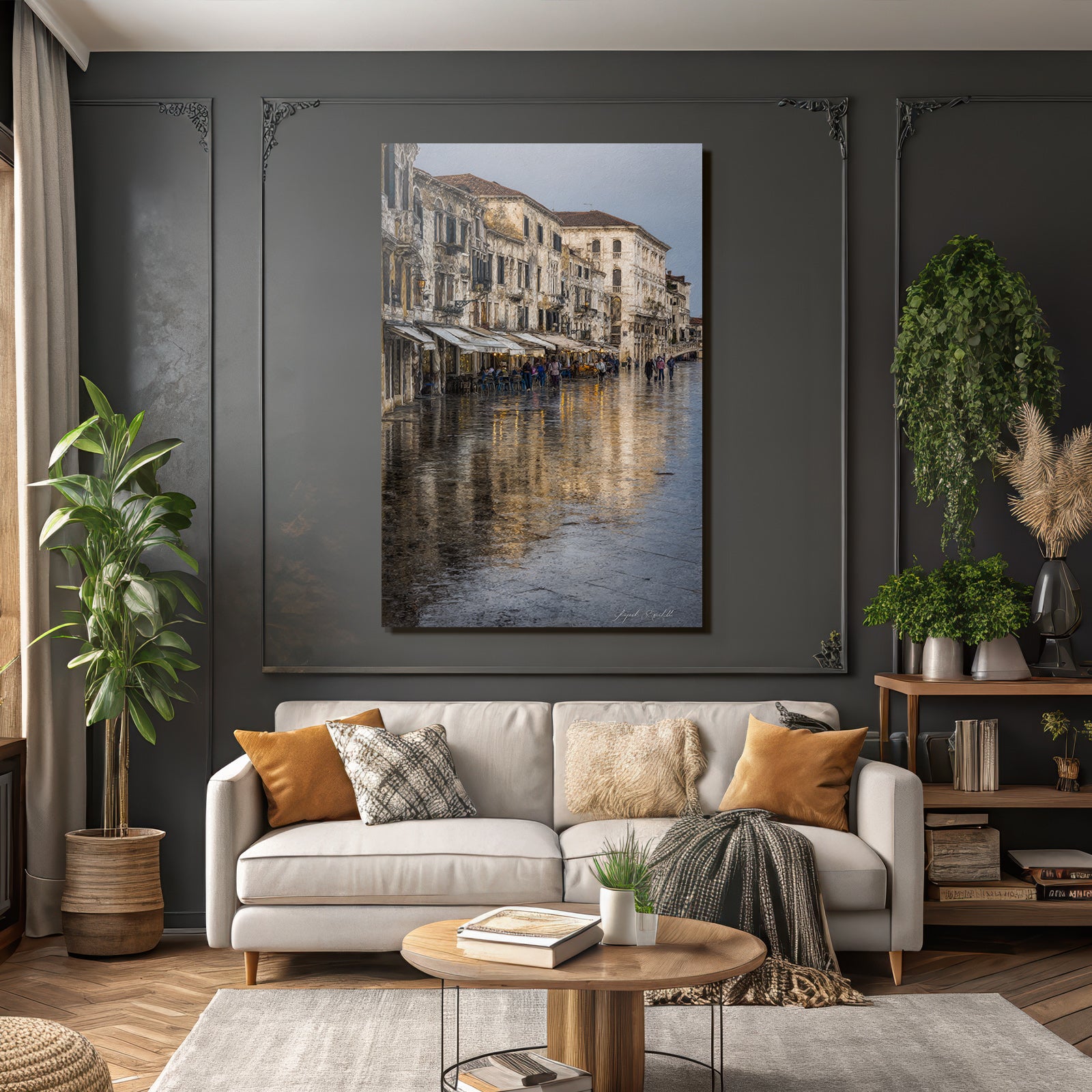 Scenic Europaeische Strasse Mit Cafes Reflektierender Boden Tranquil