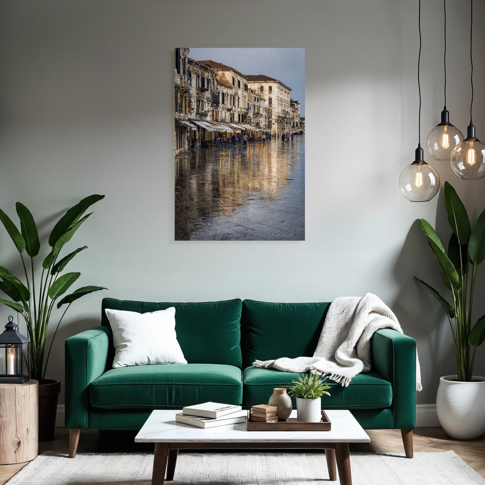 Scenic Europaeische Strasse Mit Cafes Reflektierender Boden Tranquil