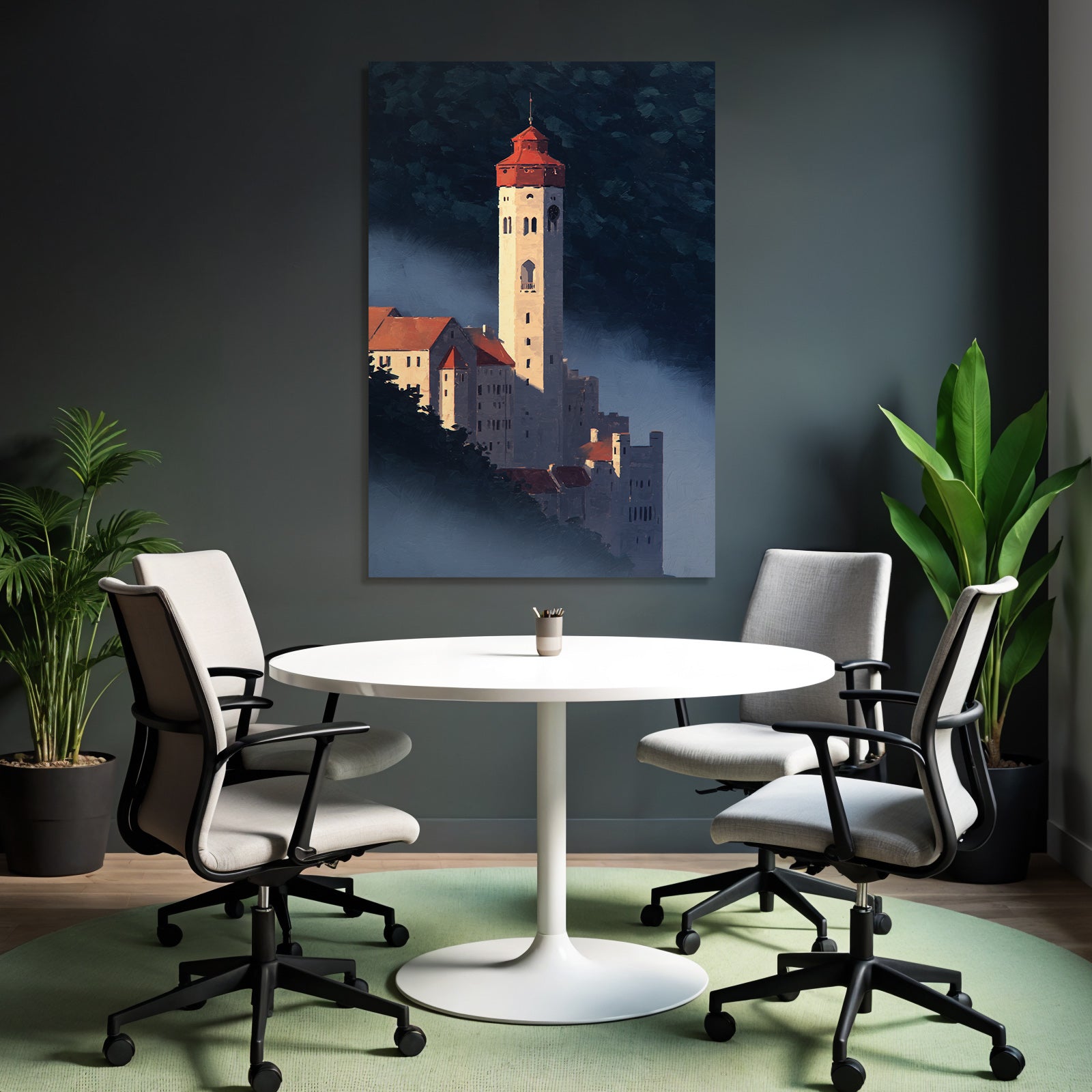 Schloss Im Nebel Mit Rotem Dach Painterly Artwork