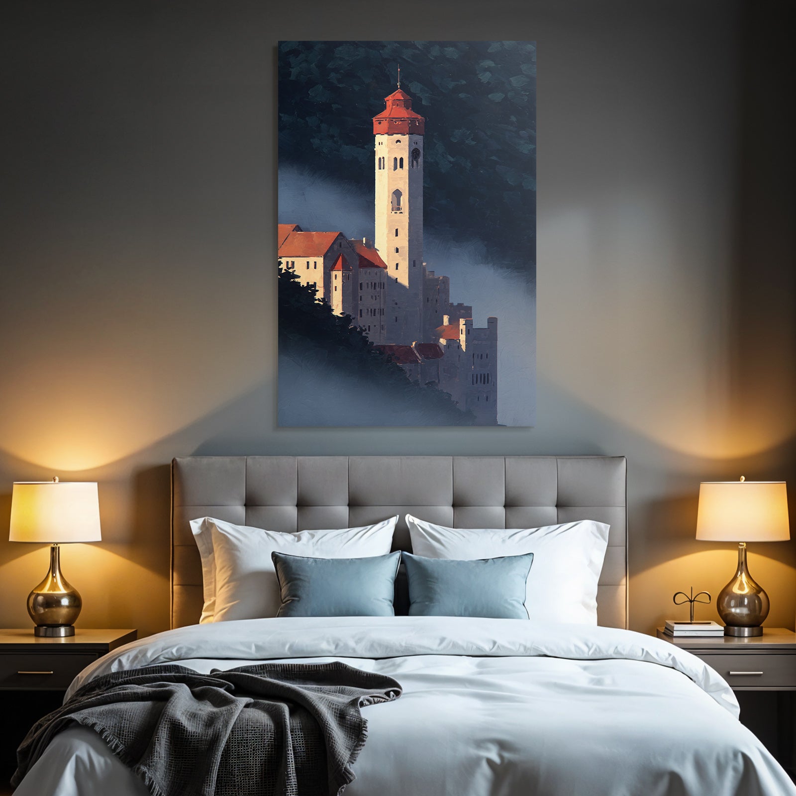 Schloss Im Nebel Mit Rotem Dach Painterly Artwork