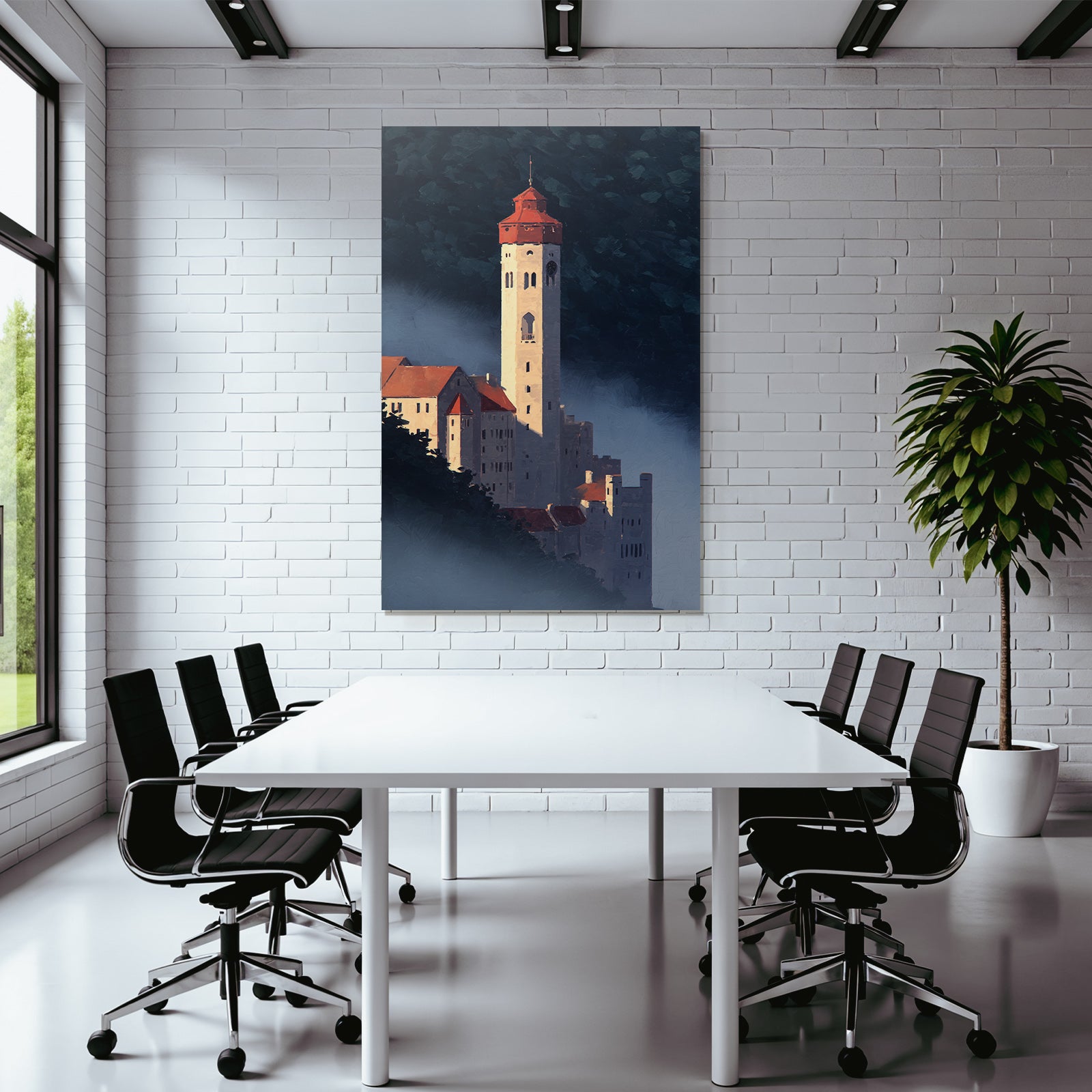 Schloss Im Nebel Mit Rotem Dach Painterly Artwork