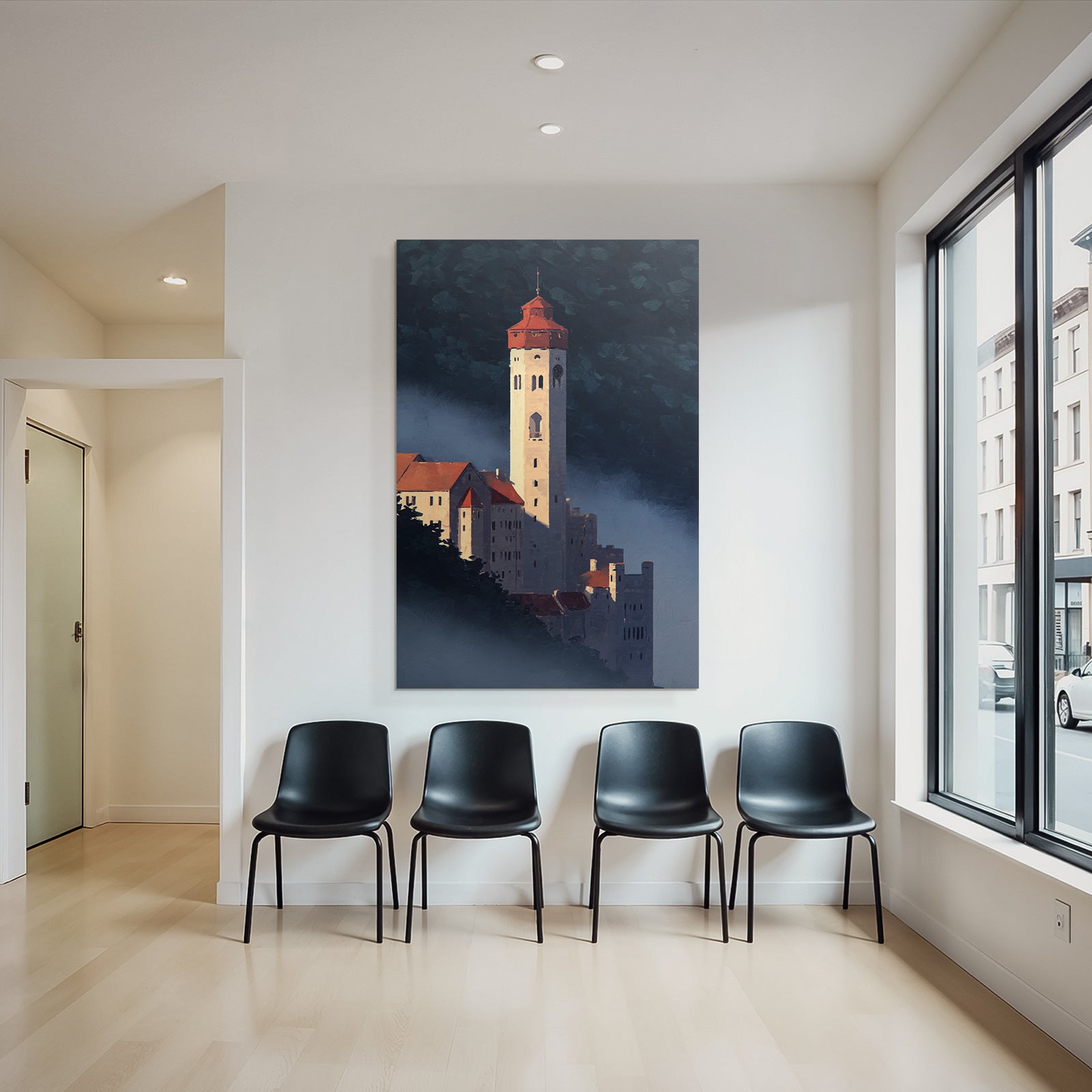 Schloss Im Nebel Mit Rotem Dach Painterly Artwork