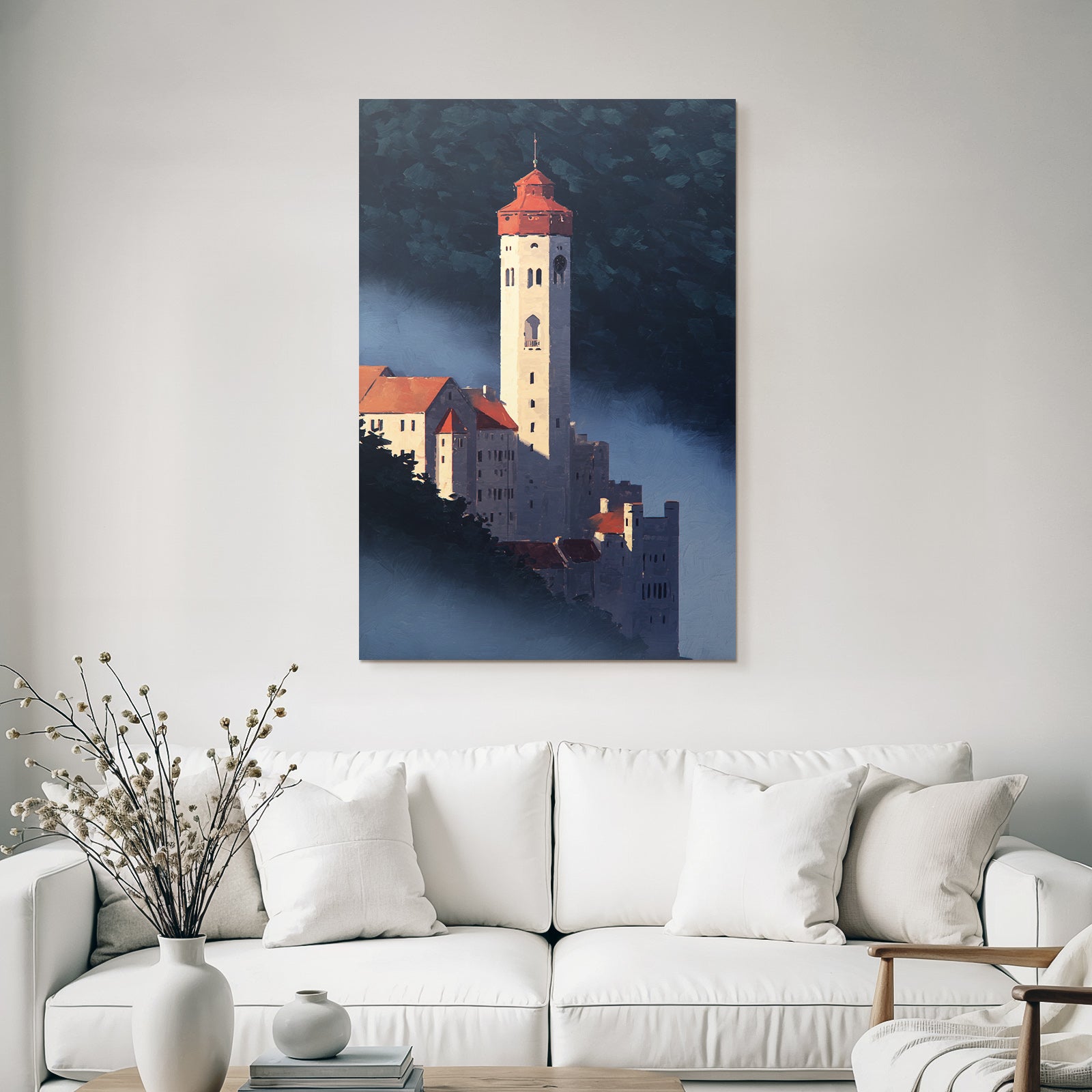 Schloss Im Nebel Mit Rotem Dach Painterly Artwork