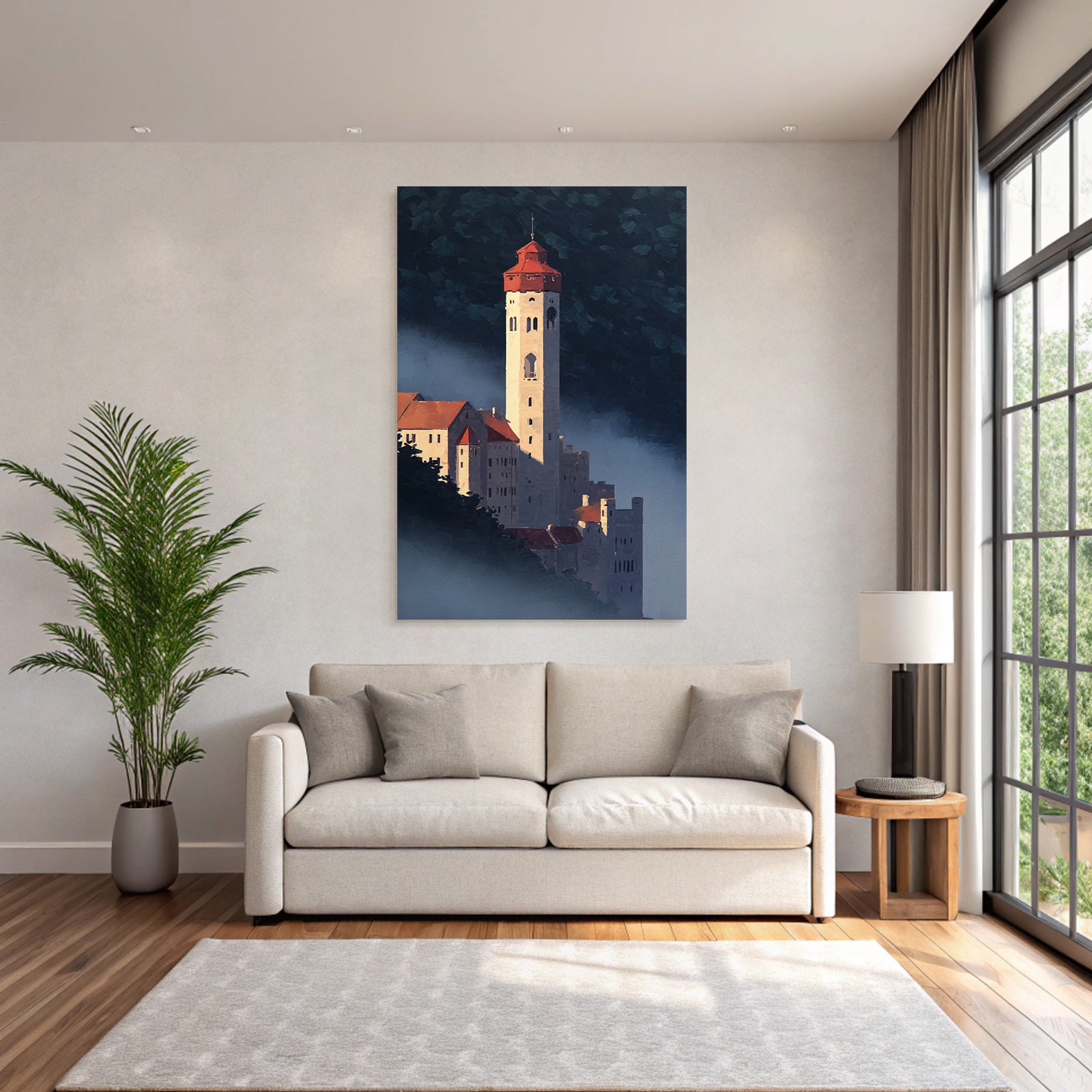 Schloss Im Nebel Mit Rotem Dach Painterly Artwork