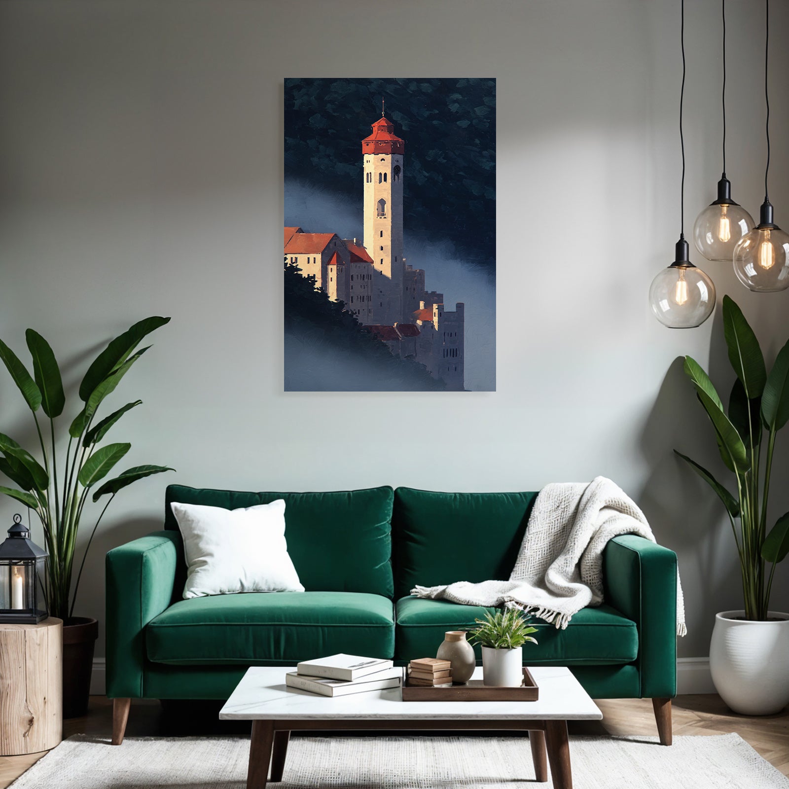 Schloss Im Nebel Mit Rotem Dach Painterly Artwork