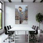 Schneebedeckte Stadtstrasse Mit Vintage Laternen Impressionistischer Stil