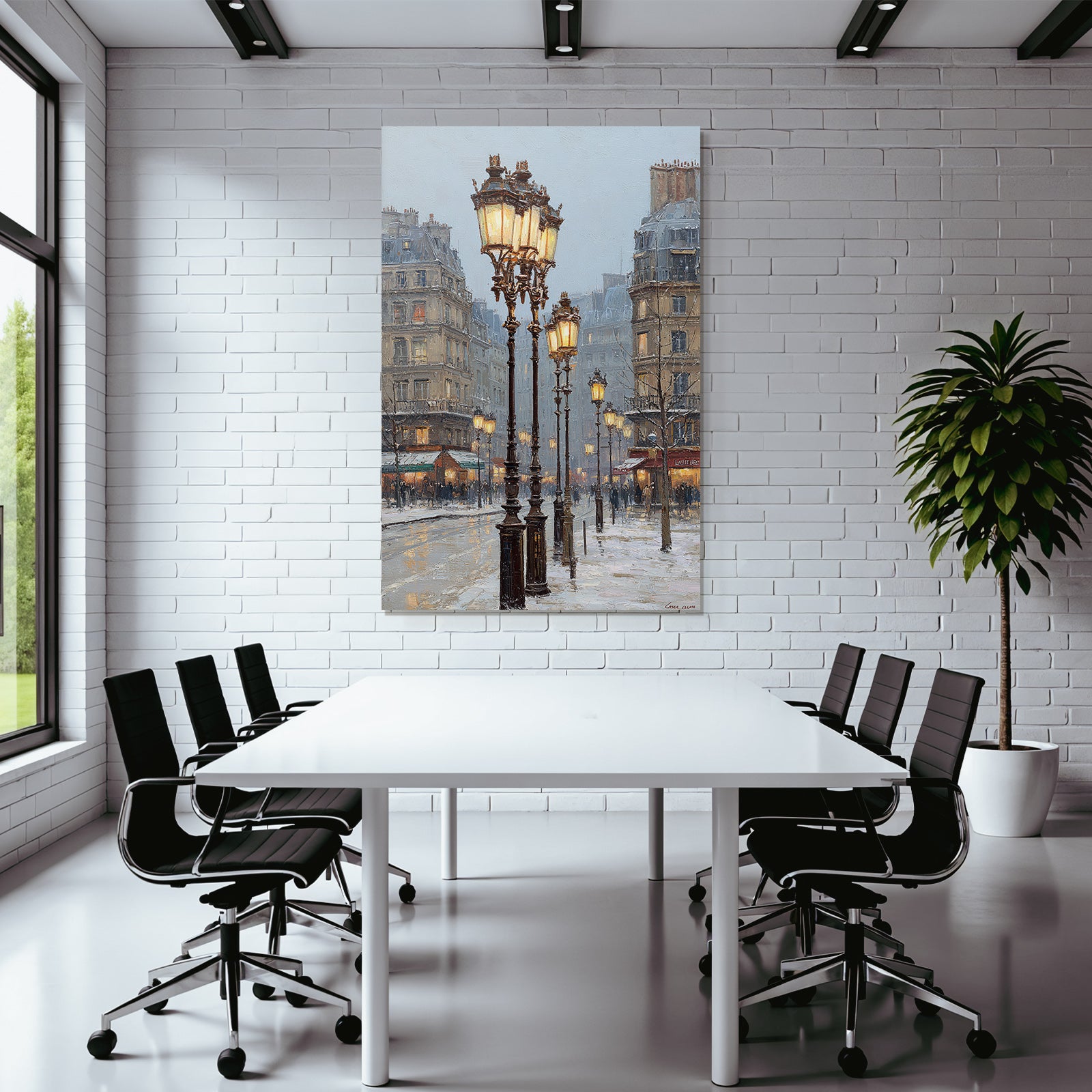 Schneebedeckte Stadtstrasse Mit Vintage Laternen Impressionistischer Stil
