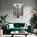 Schneebedeckte Stadtstrasse Mit Vintage Laternen Impressionistischer Stil