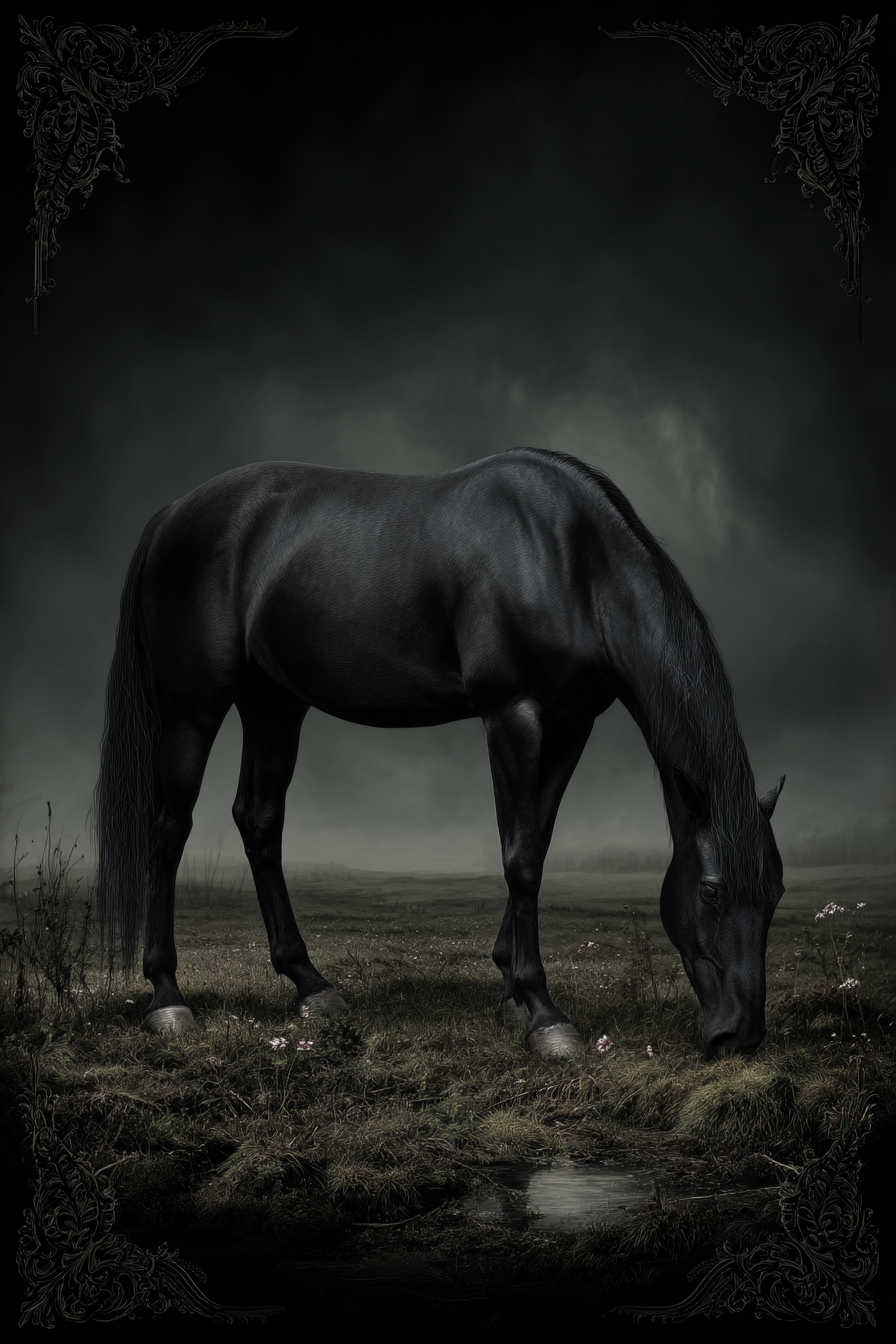 Schwarzes Pferd Im Nebelhafte Landschaft Mystische Stimmung | Klassisch | Einrichtungsstile