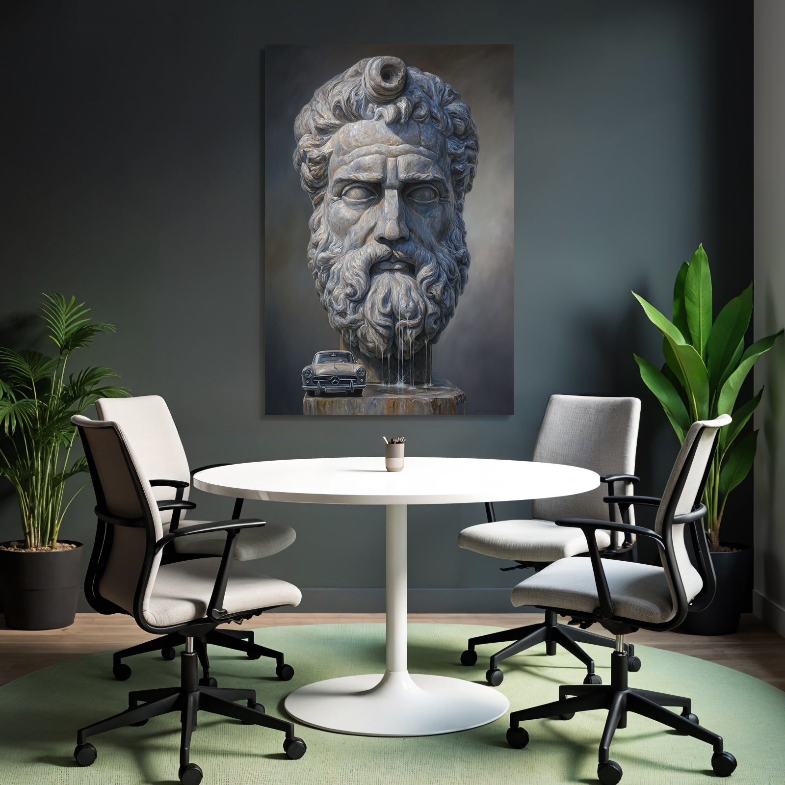 Steinskulptur Mythologischer Figuren Mit Mercedes Benz Auto