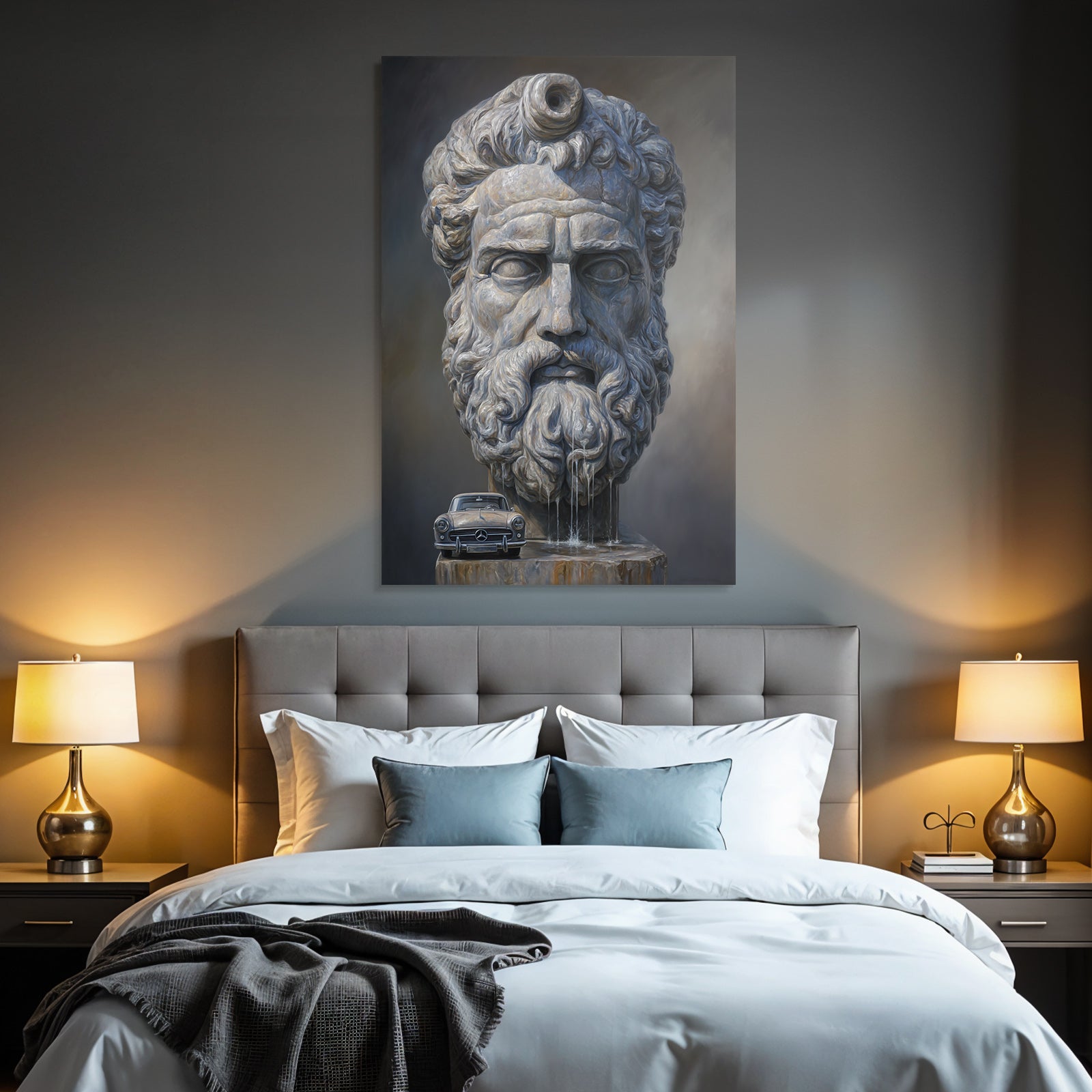 Steinskulptur Mythologischer Figuren Mit Mercedes Benz Auto