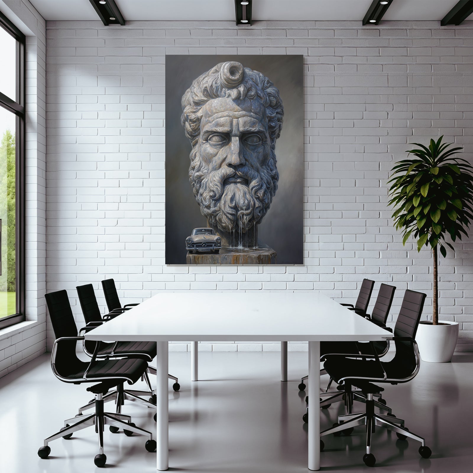 Steinskulptur Mythologischer Figuren Mit Mercedes Benz Auto