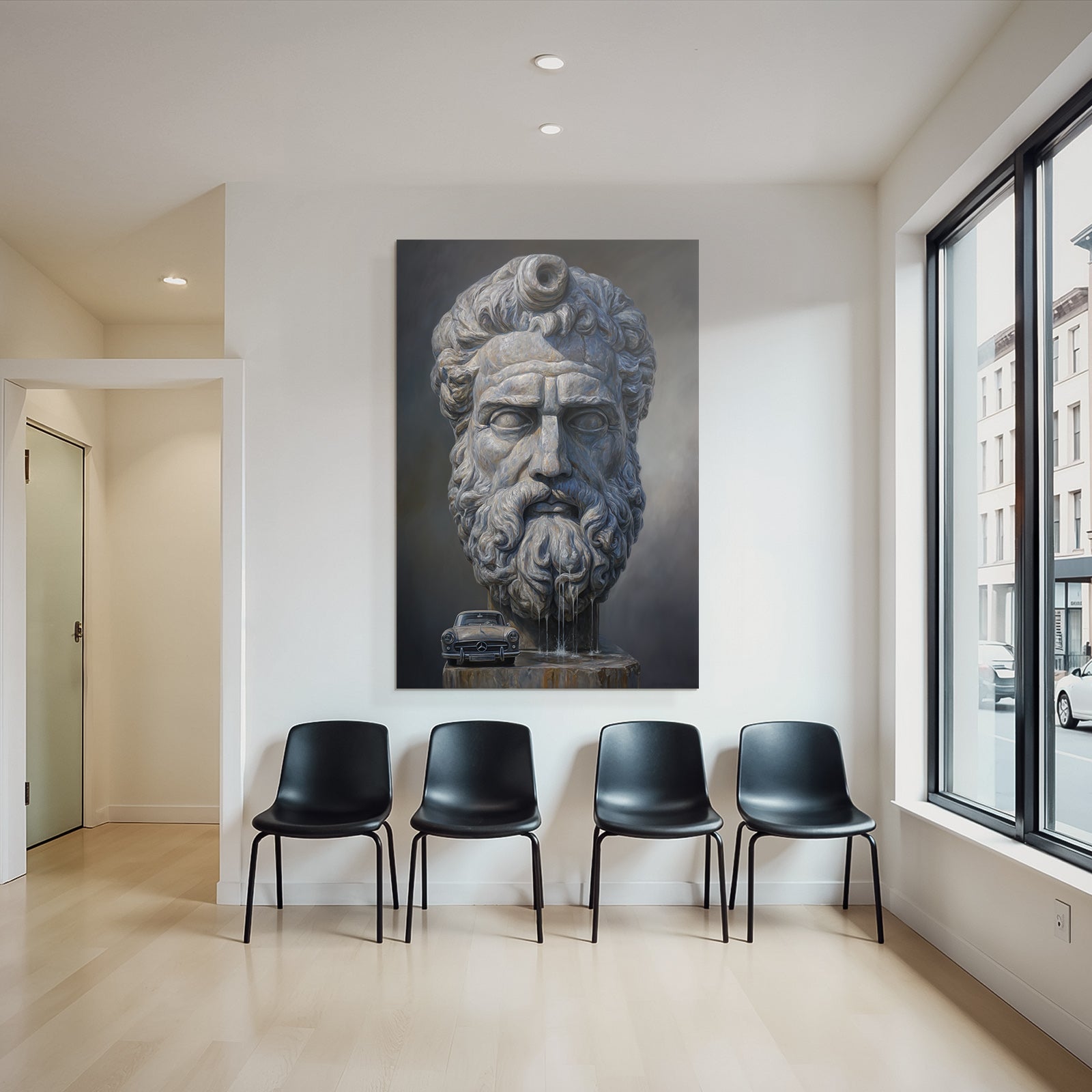 Steinskulptur Mythologischer Figuren Mit Mercedes Benz Auto