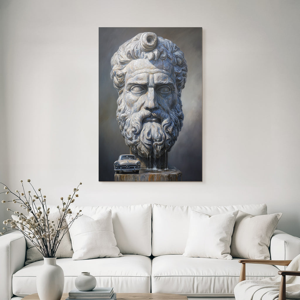 Steinskulptur Mythologischer Figuren Mit Mercedes Benz Auto