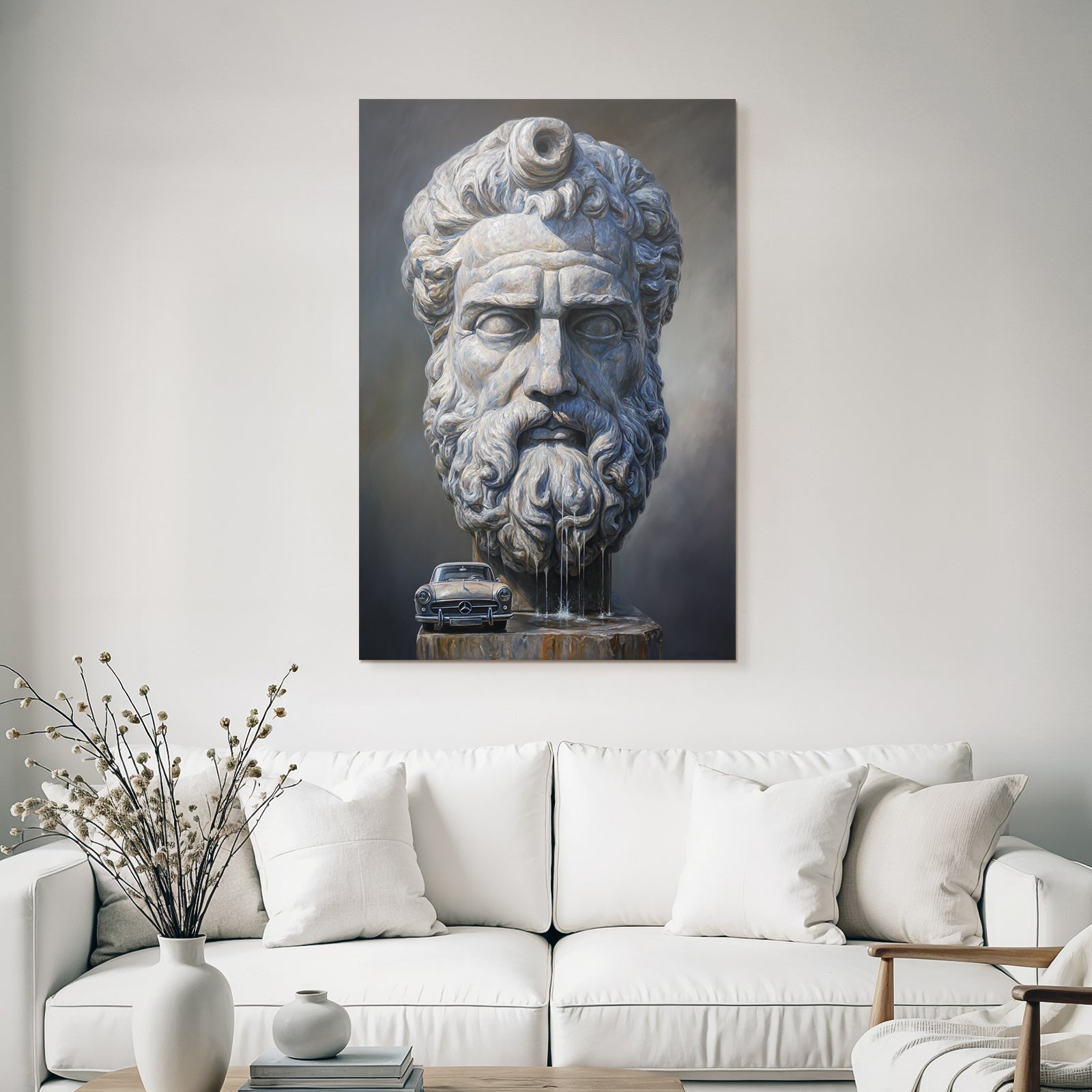 Steinskulptur Mythologischer Figuren Mit Mercedes Benz Auto