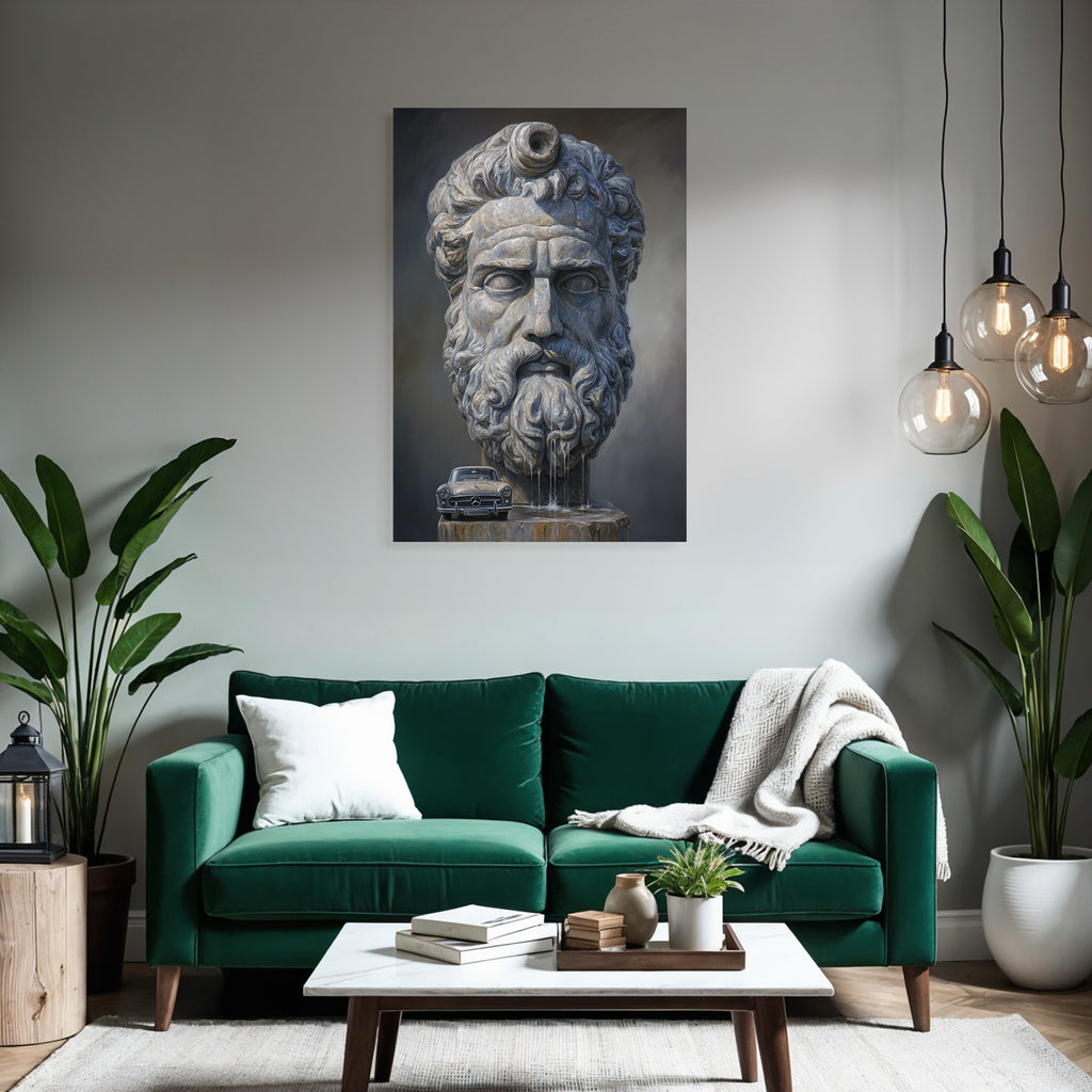 Steinskulptur Mythologischer Figuren Mit Mercedes Benz Auto