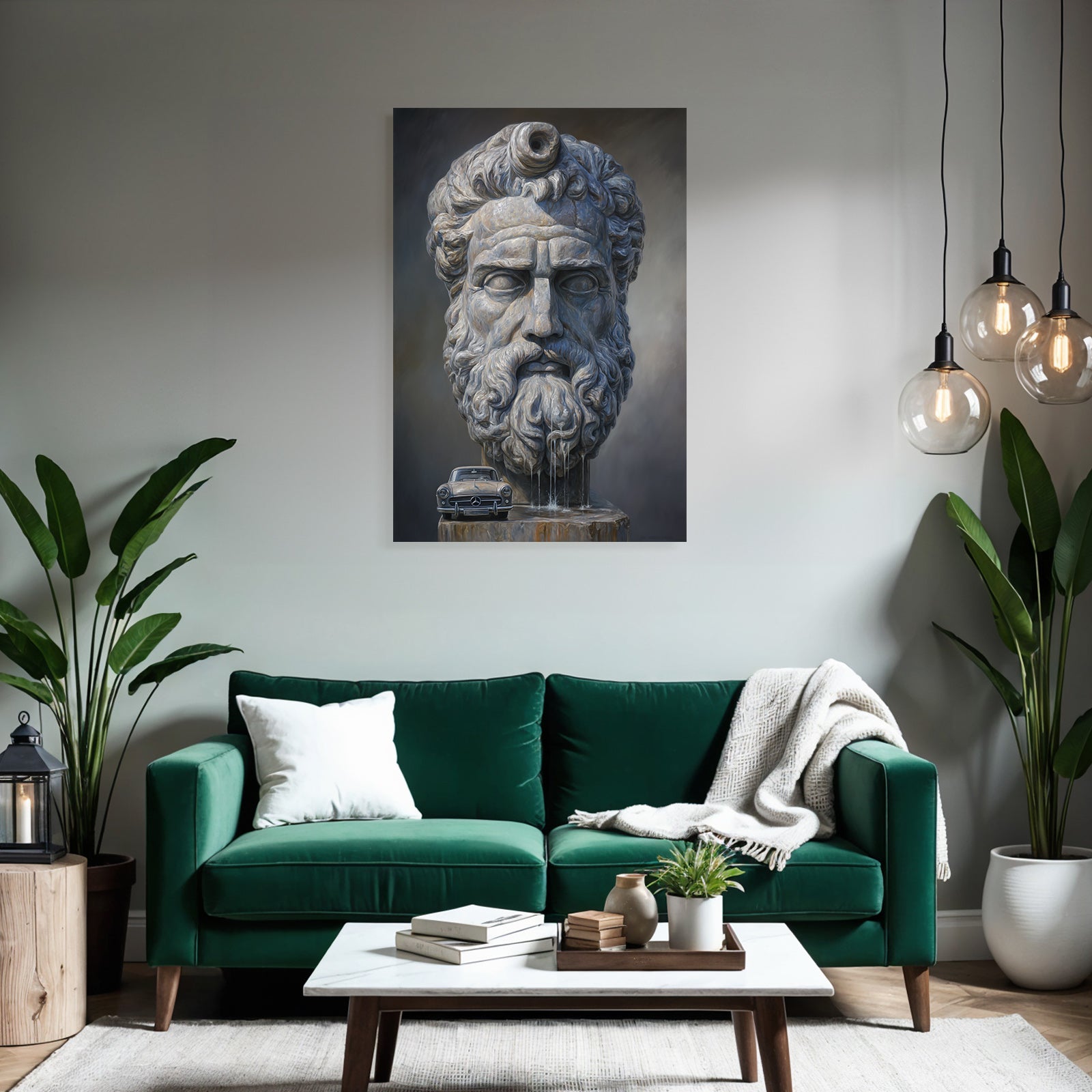 Steinskulptur Mythologischer Figuren Mit Mercedes Benz Auto