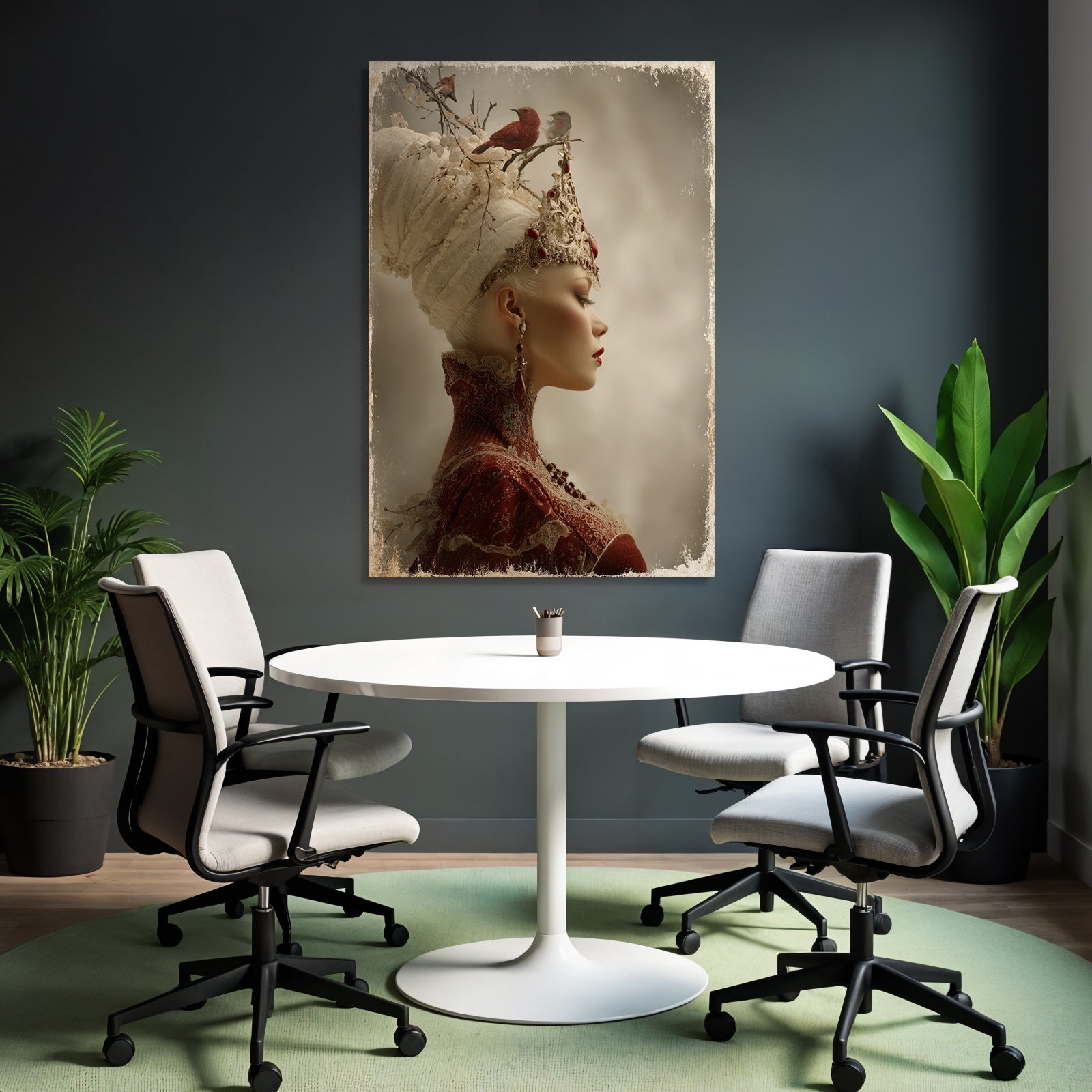 Stylisierte Portait Einer Frau Mit Kronen Haarschmuck Elegante Gestaltung