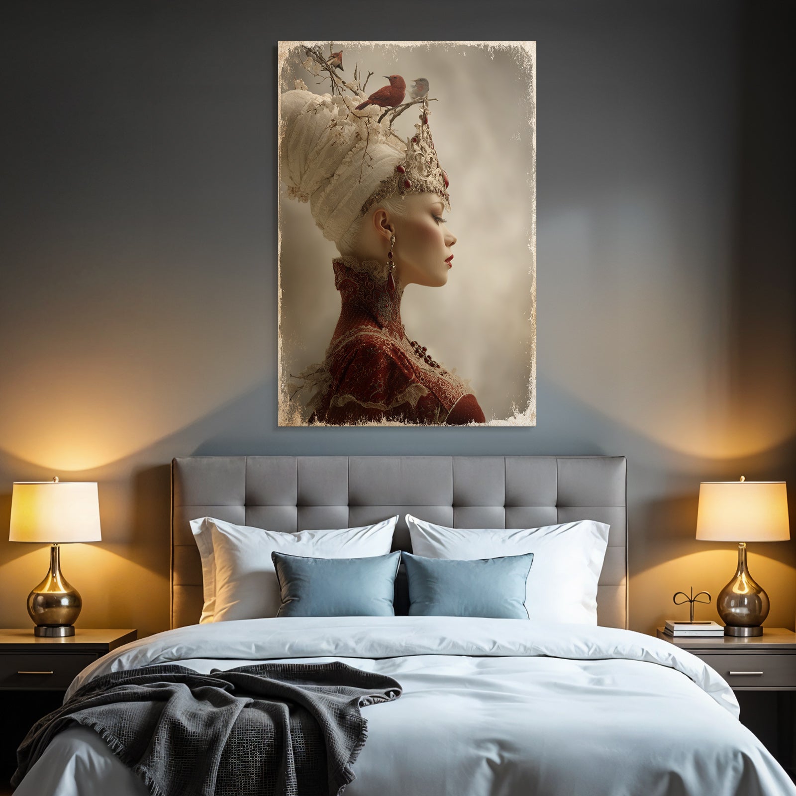 Stylisierte Portait Einer Frau Mit Kronen Haarschmuck Elegante Gestaltung