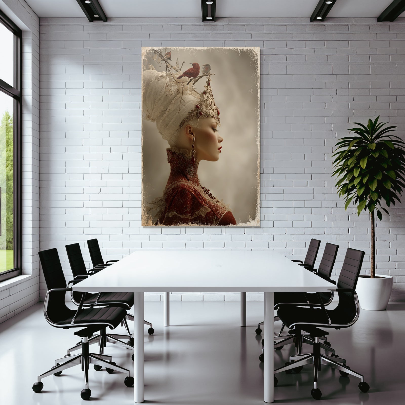 Stylisierte Portait Einer Frau Mit Kronen Haarschmuck Elegante Gestaltung