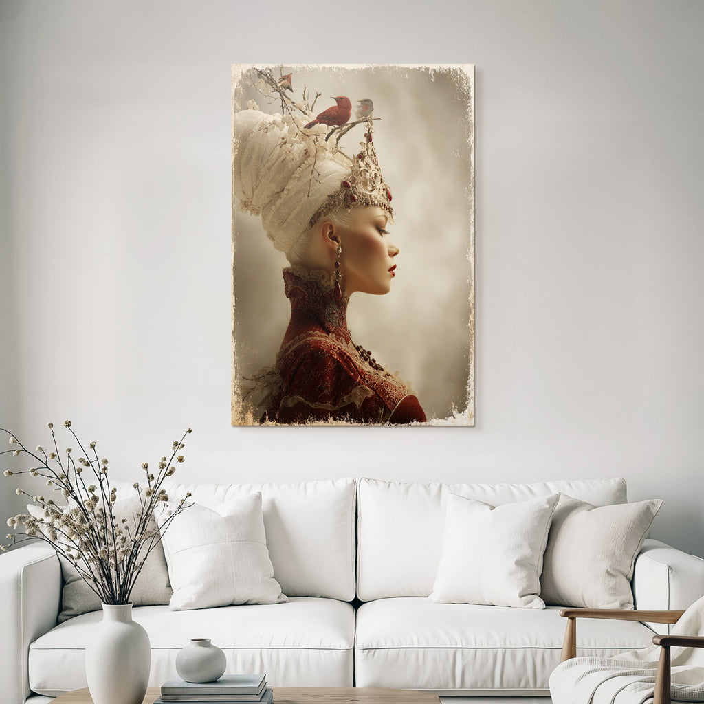 Stylisierte Portait Einer Frau Mit Kronen Haarschmuck Elegante Gestaltung