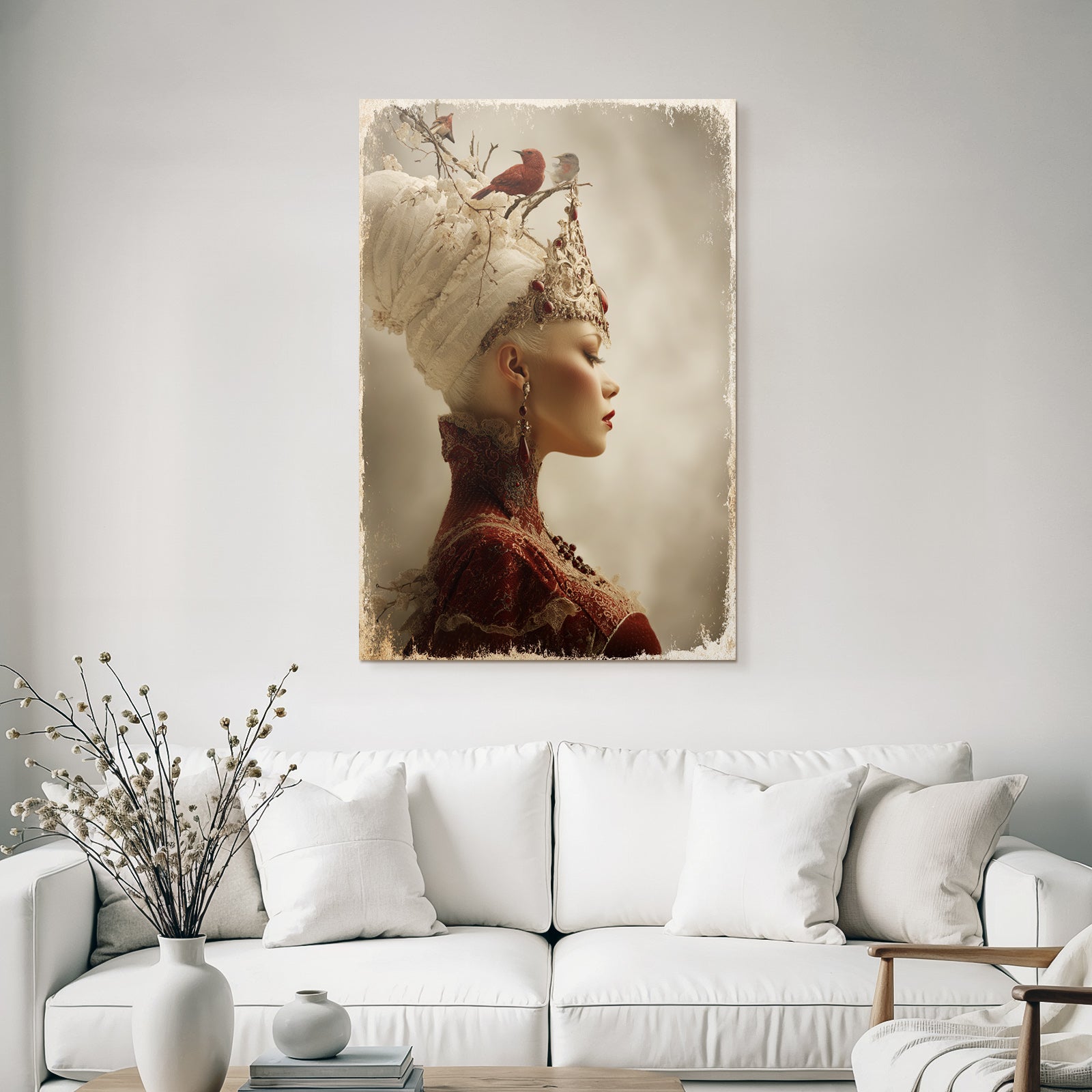 Stylisierte Portait Einer Frau Mit Kronen Haarschmuck Elegante Gestaltung