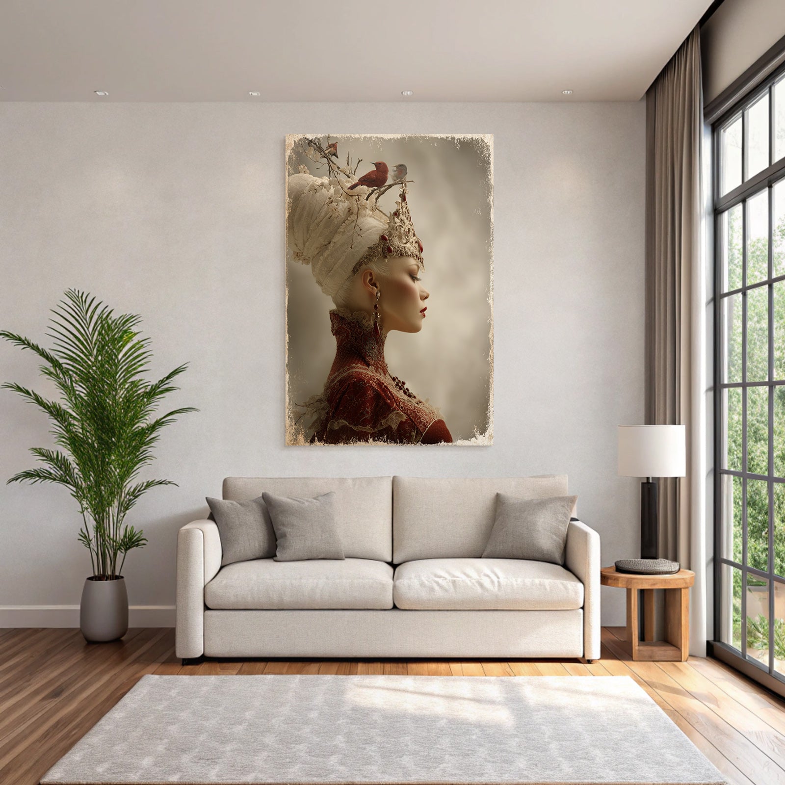Stylisierte Portait Einer Frau Mit Kronen Haarschmuck Elegante Gestaltung