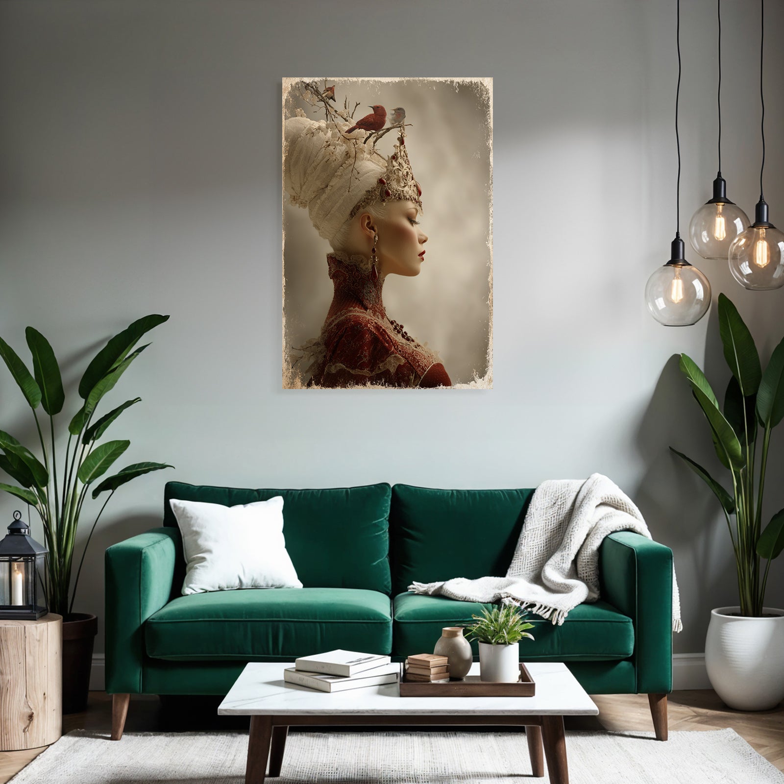 Stylisierte Portait Einer Frau Mit Kronen Haarschmuck Elegante Gestaltung