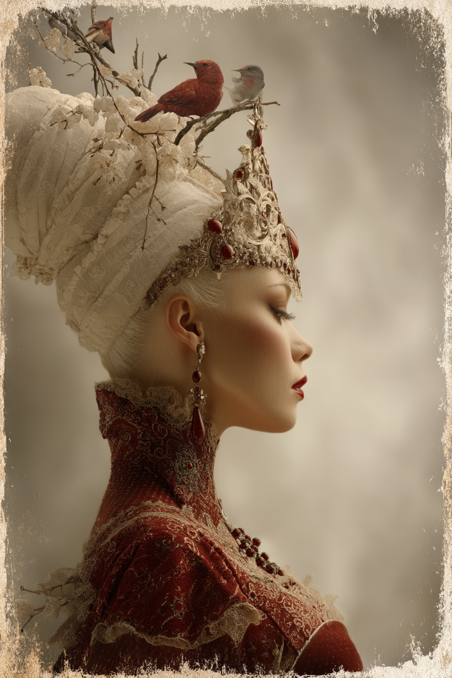 Stylisierte Portait Einer Frau Mit Kronen Haarschmuck Elegante Gestaltung | Klassisch | Einrichtungsstile
