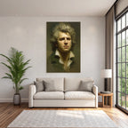 Stylisierte Portraet Junger Mann Nachdenklicher Ausdruck Welliges Hair