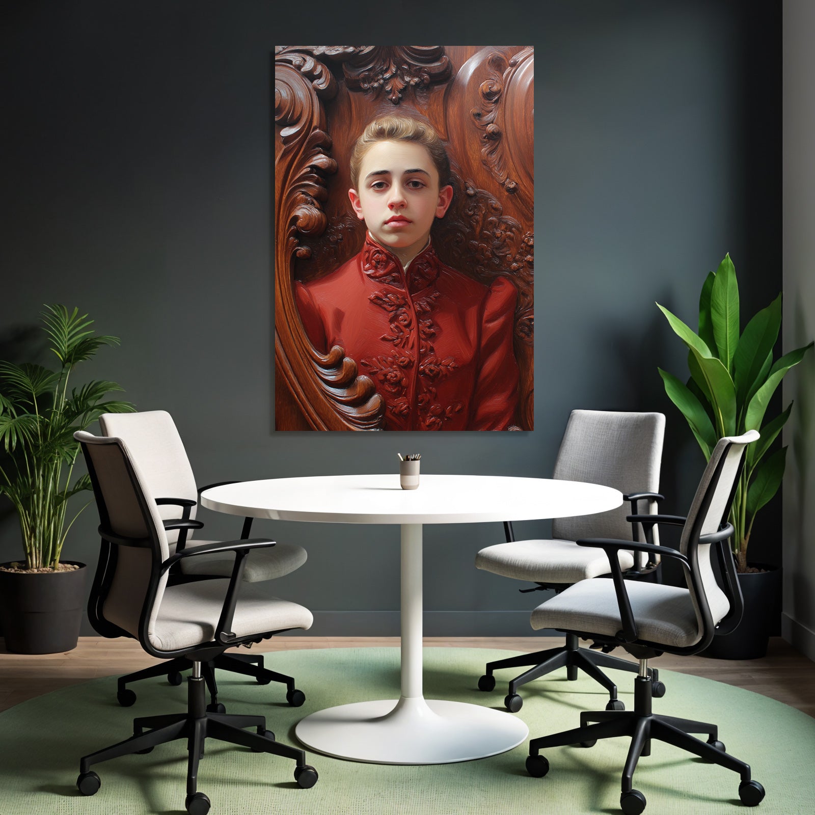Stylisierte Portrait Junger Individueller Im Rot Auf Holz Hintergrund