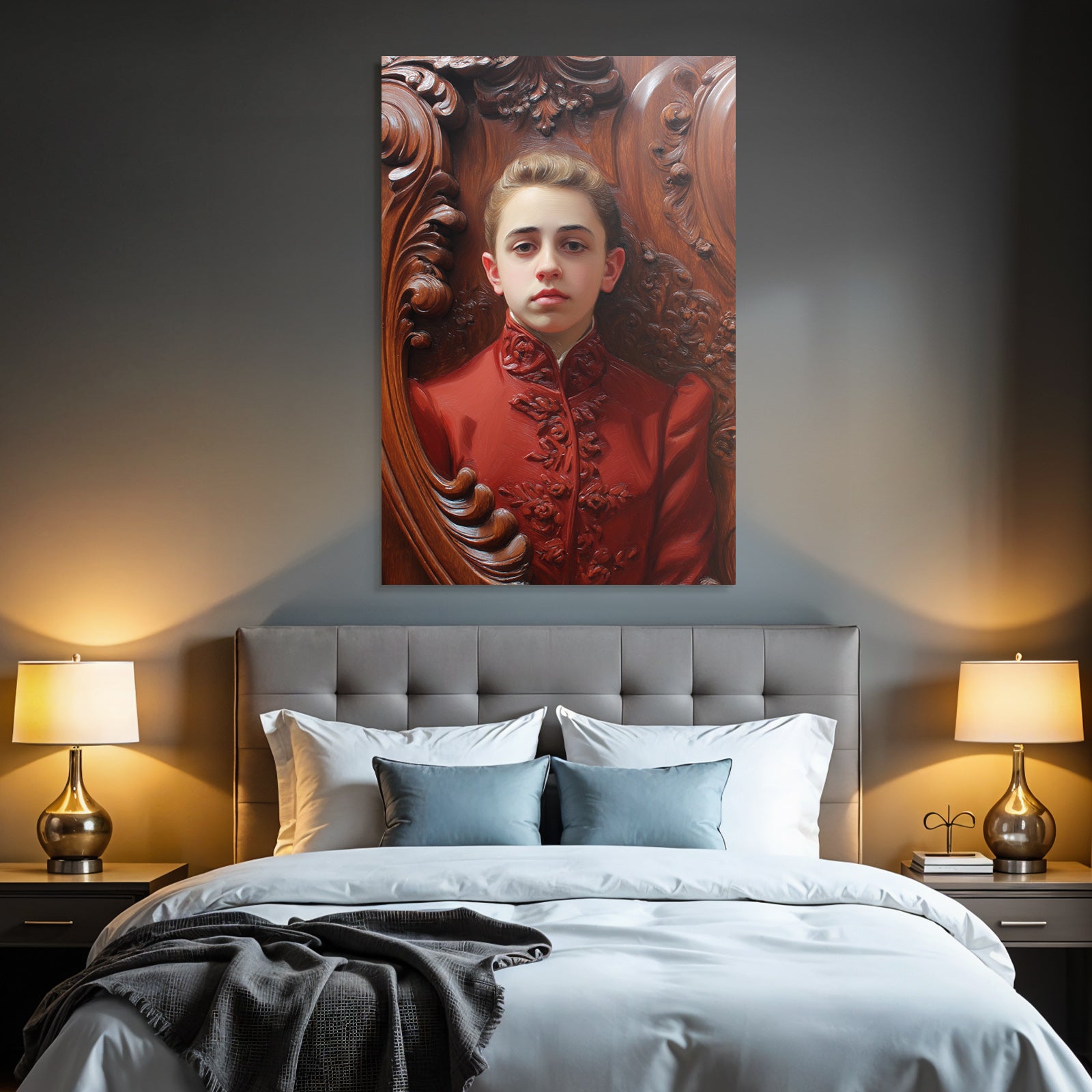 Stylisierte Portrait Junger Individueller Im Rot Auf Holz Hintergrund