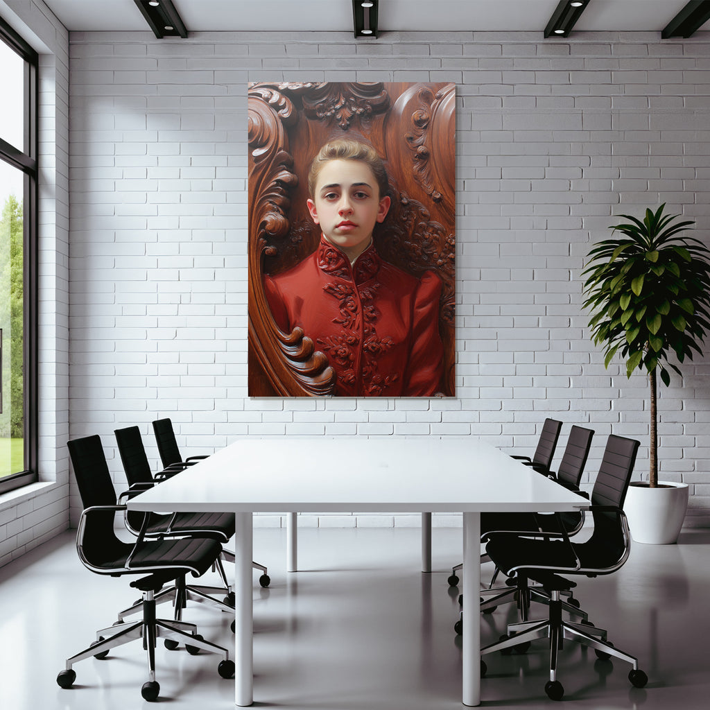 Stylisierte Portrait Junger Individueller Im Rot Auf Holz Hintergrund