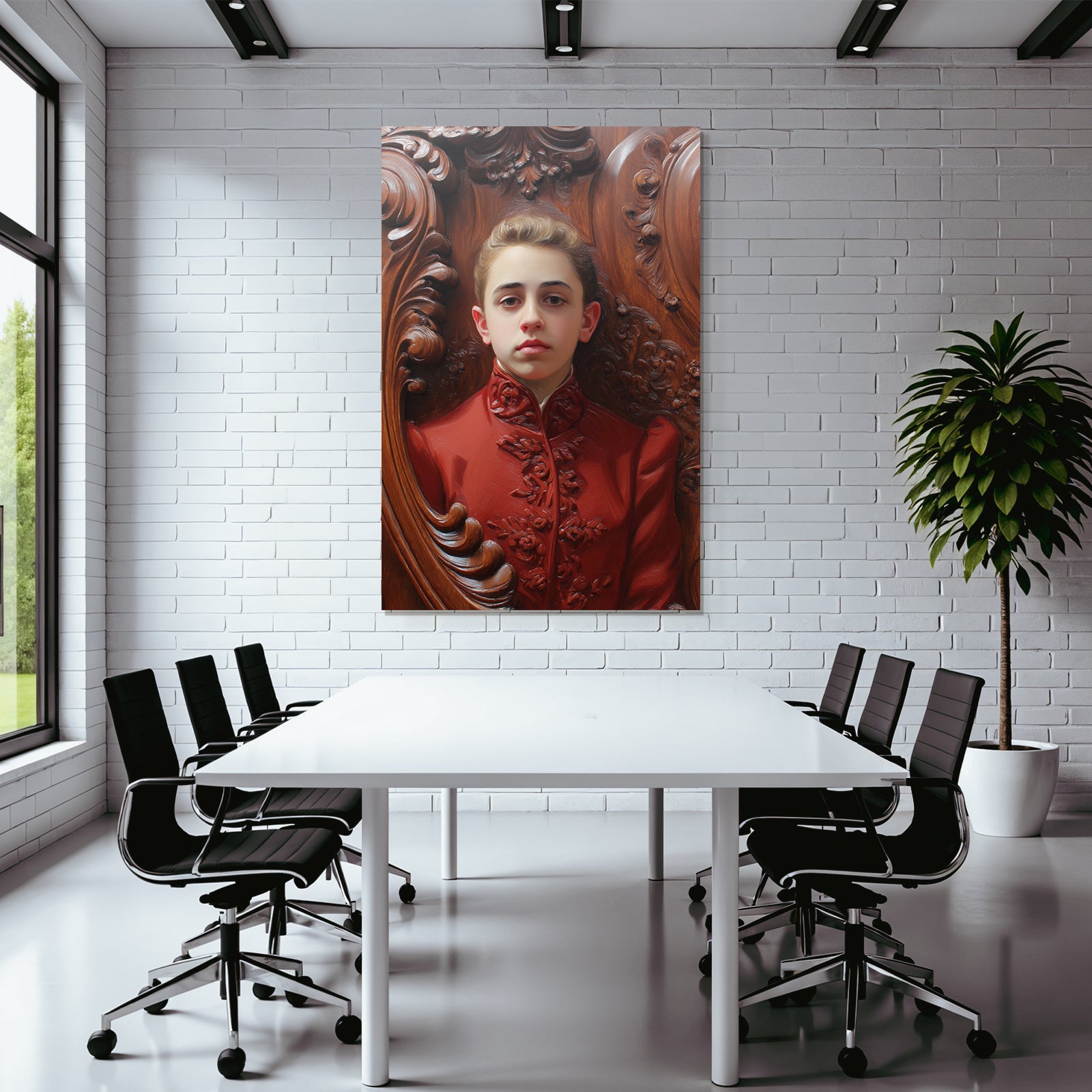 Stylisierte Portrait Junger Individueller Im Rot Auf Holz Hintergrund