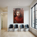 Stylisierte Portrait Junger Individueller Im Rot Auf Holz Hintergrund