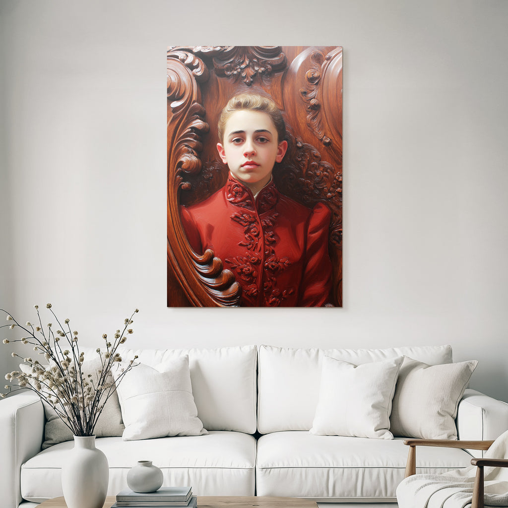 Stylisierte Portrait Junger Individueller Im Rot Auf Holz Hintergrund