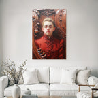 Stylisierte Portrait Junger Individueller Im Rot Auf Holz Hintergrund