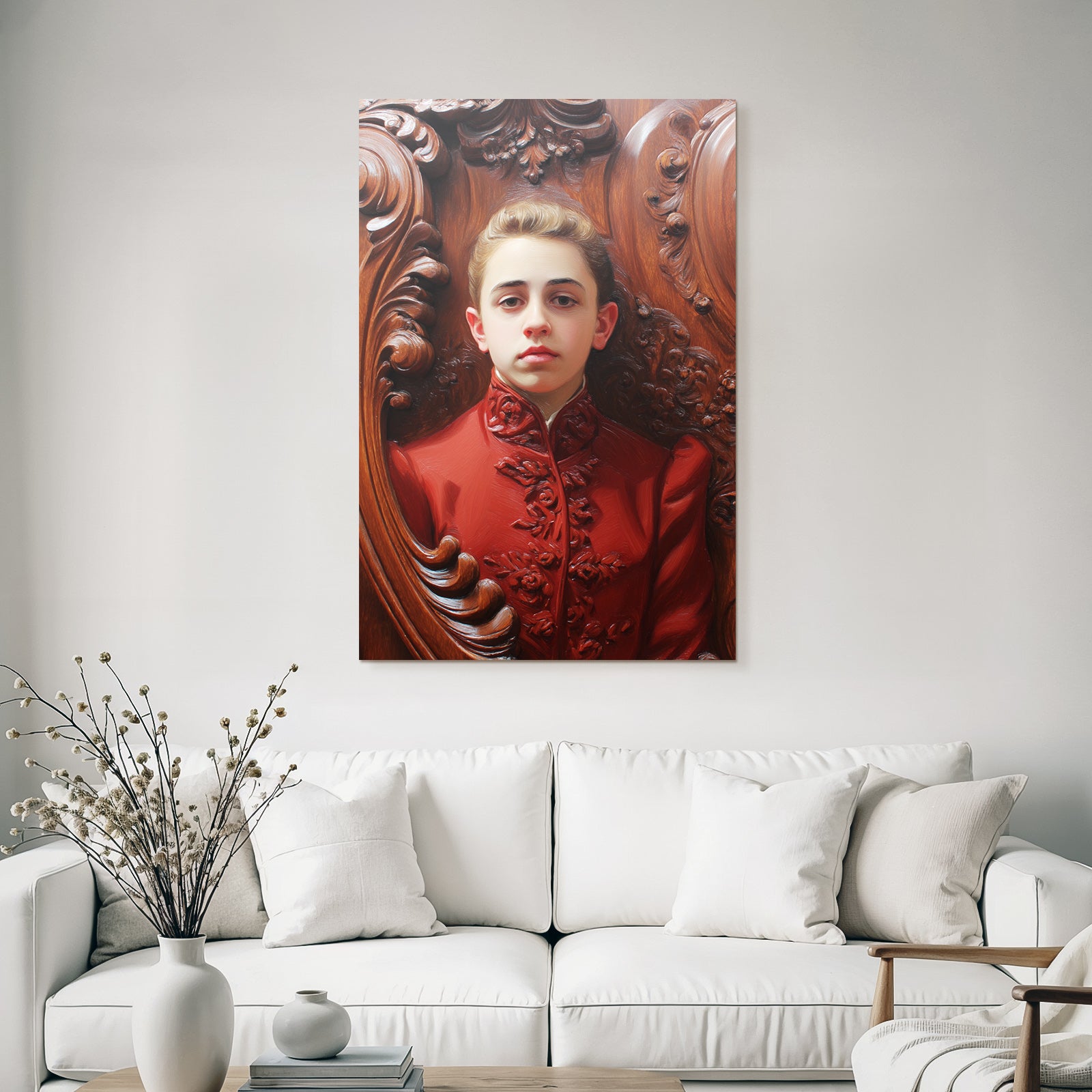 Stylisierte Portrait Junger Individueller Im Rot Auf Holz Hintergrund