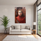 Stylisierte Portrait Junger Individueller Im Rot Auf Holz Hintergrund