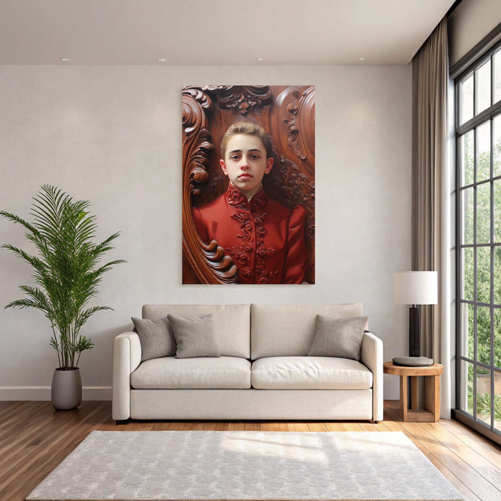 Stylisierte Portrait Junger Individueller Im Rot Auf Holz Hintergrund