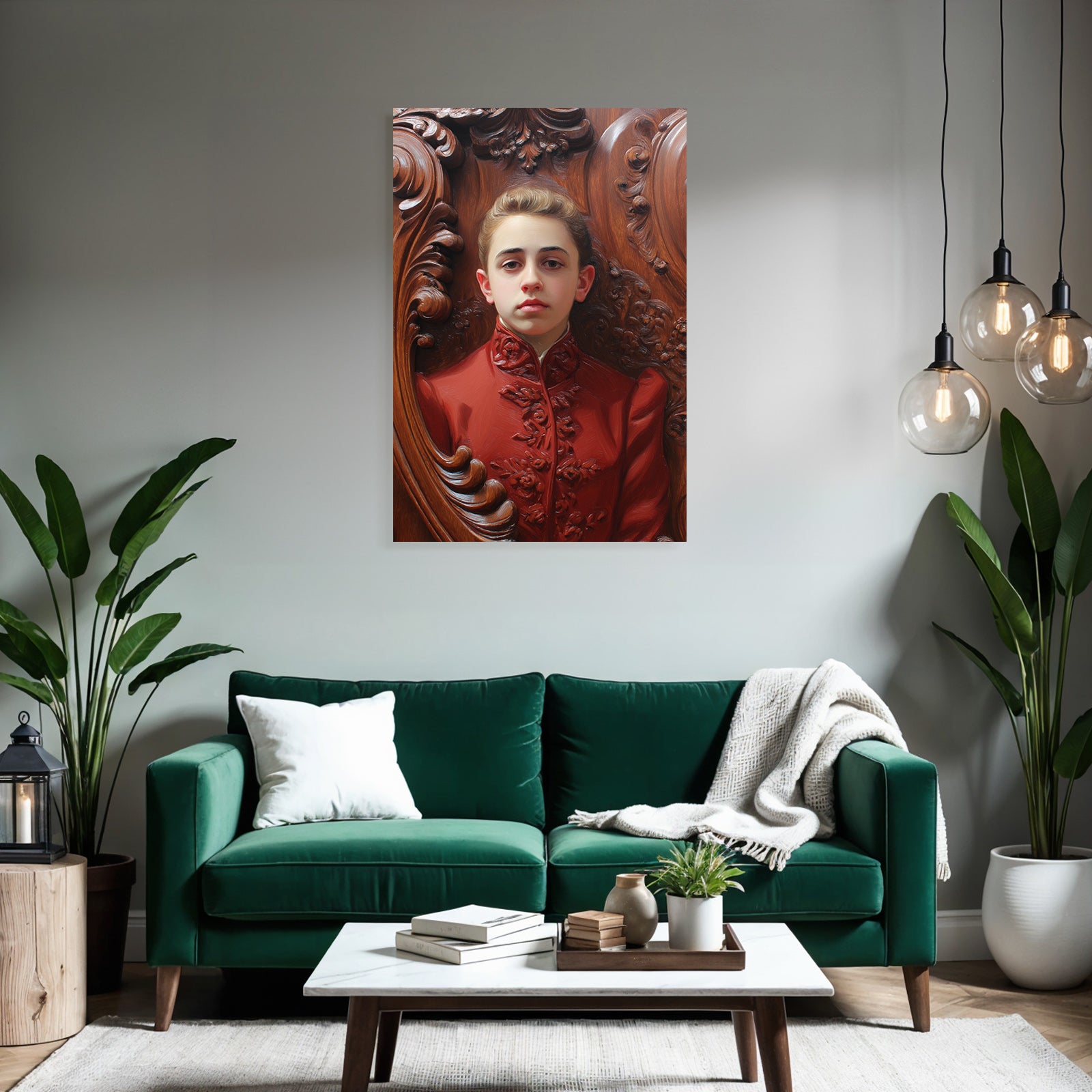 Stylisierte Portrait Junger Individueller Im Rot Auf Holz Hintergrund