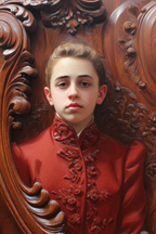 Stylisierte Portrait Junger Individueller Im Rot Auf Holz Hintergrund | Klassisch | Einrichtungsstile