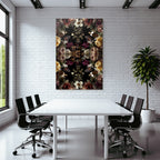Symmetrisches Blumen Und Schmetterlingsdesign Auf Dunklem Hintergrund