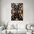 Symmetrisches Blumen Und Schmetterlingsdesign Auf Dunklem Hintergrund