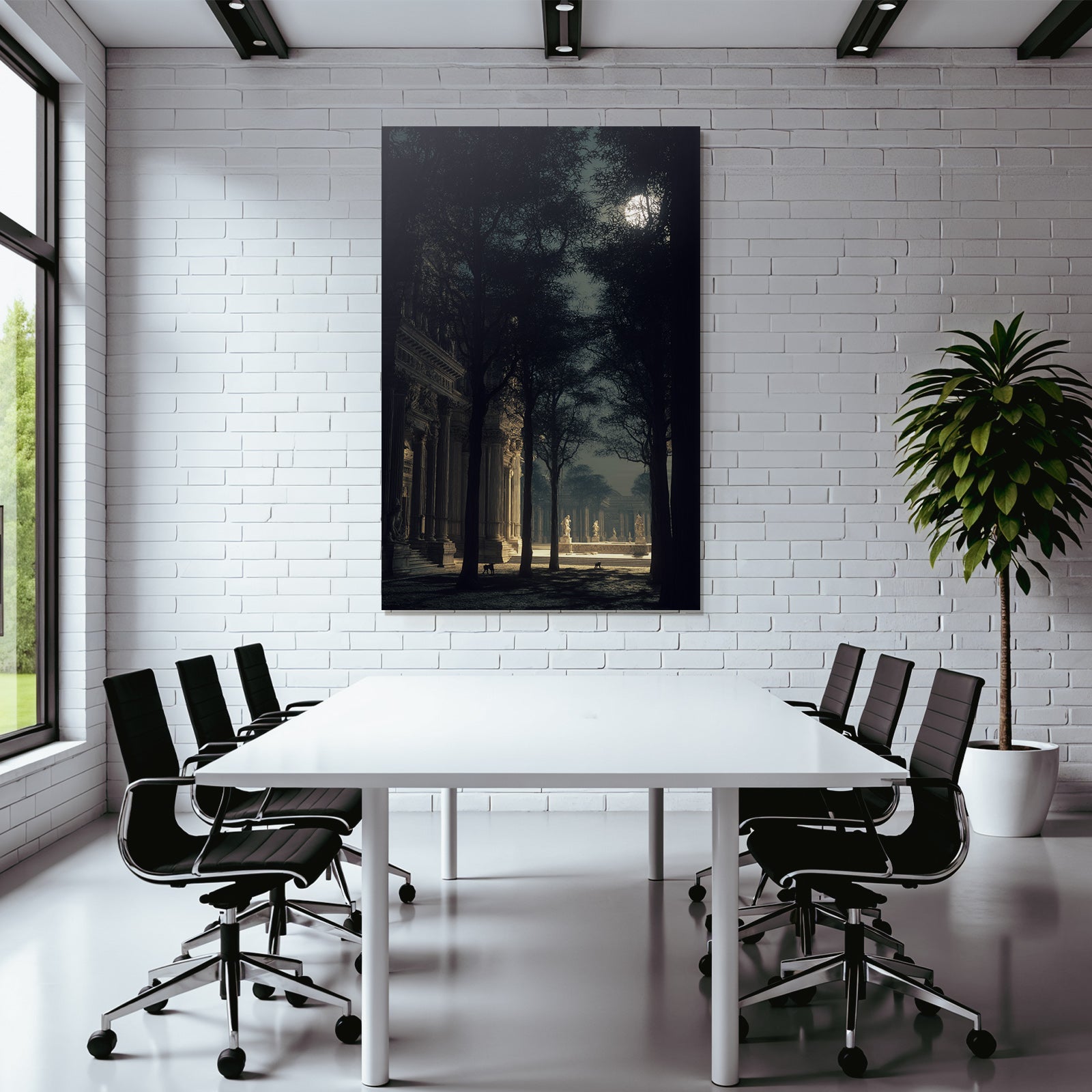 Tranquil Mystical Scene Mit Architektur Und Baeumen Unter Dem Mondlicht