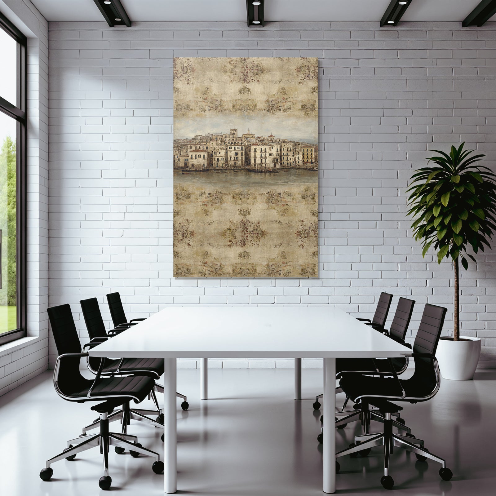 Wasserfront Stadt Dorf Mit Architektur Kunstwerk
