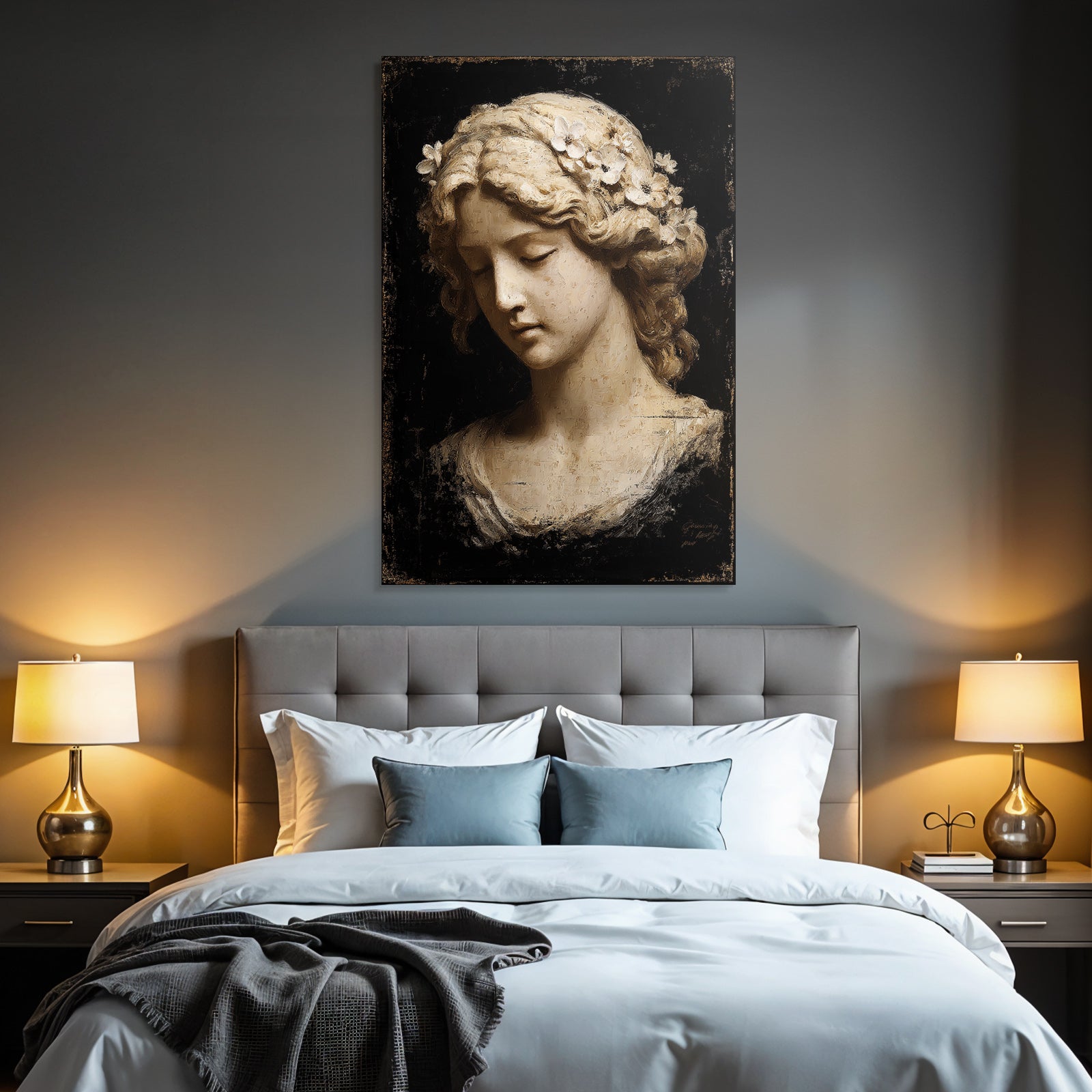 Weibliche Figuren Mit Blumen Und Dunklem Hintergrund